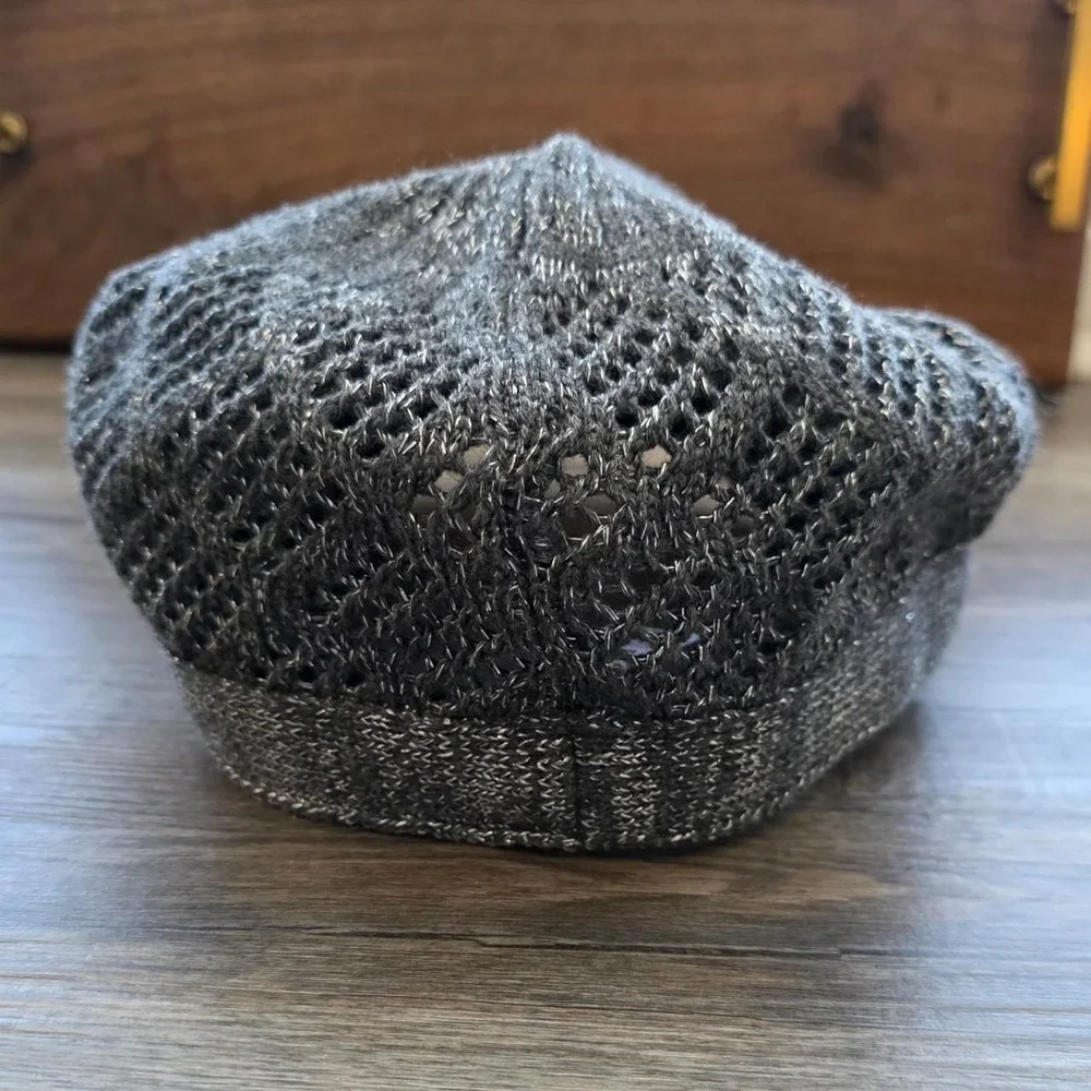 Vintage Style Gray Shiny Mesh Crochet Newsboy Cadet Cap Hat Slouchy Y2K FG173162